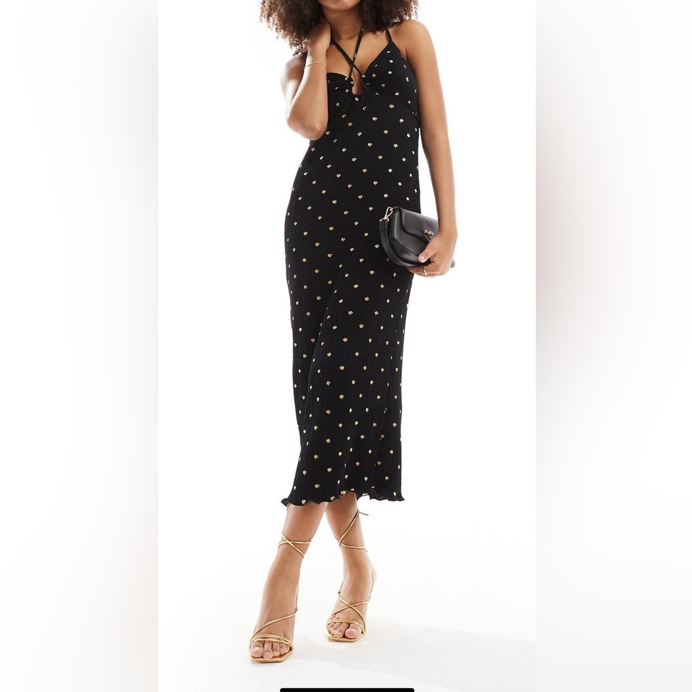 Never Fully Dressed megan plisse dress - black and gold - brand new